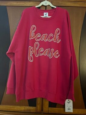 NWT Pacific & Co. Fuchsia Pink "Beach Please" Graphic Sweatshirt